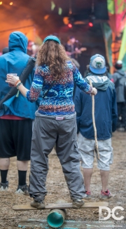 As the McLovins sang Tom Petty's "American Girl" this woman balanced on a board while drinking her beer. A real American festival girl!