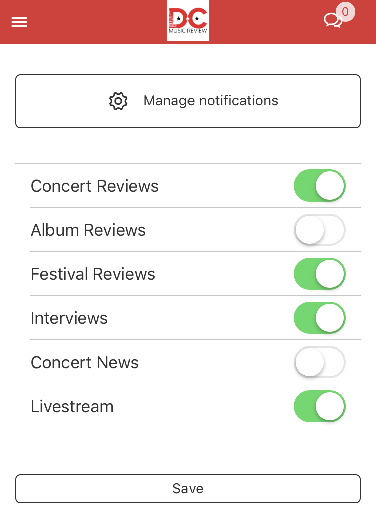 DC Music Review Menu Push Settings - Details