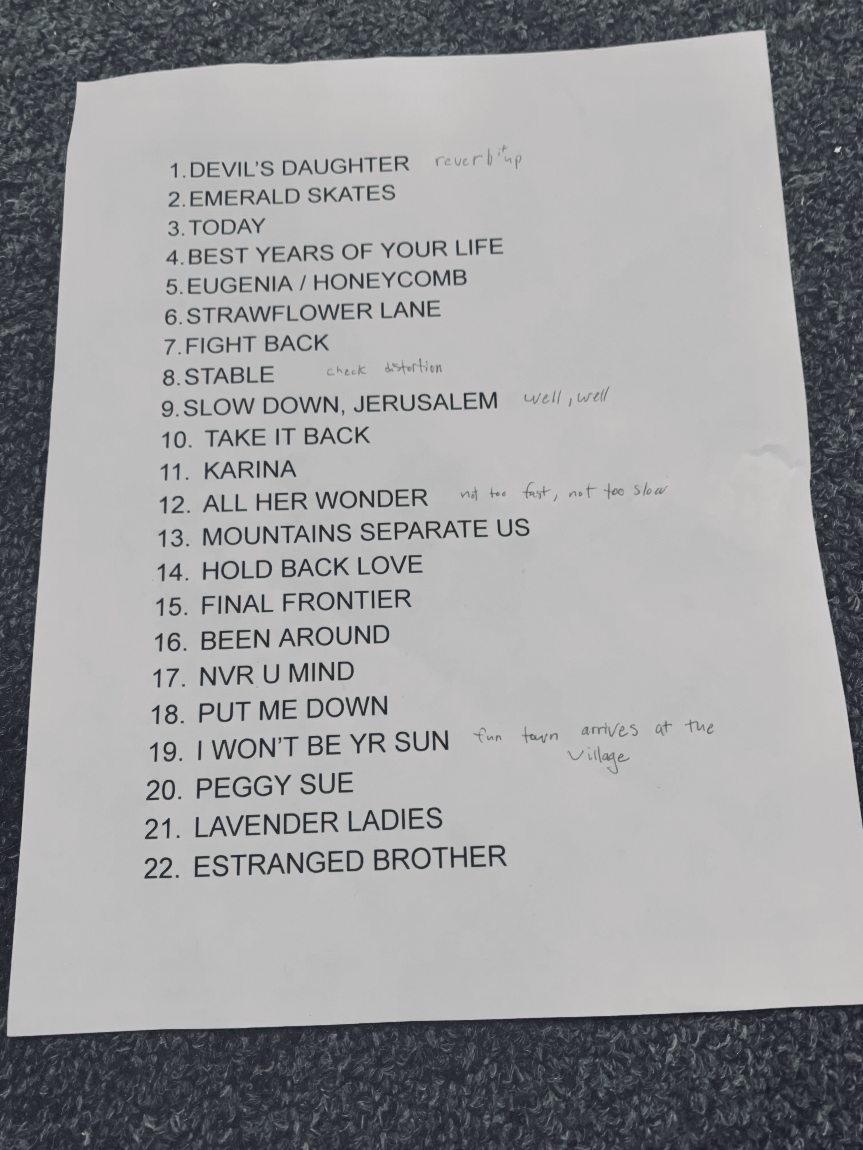 Duskwhales Set List 8.10.19, Photo by Nina Goodman