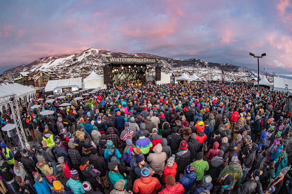 A crowded and foot stomping crowd at Winter WonderGrass (Photo Credit: Dylan Langille)